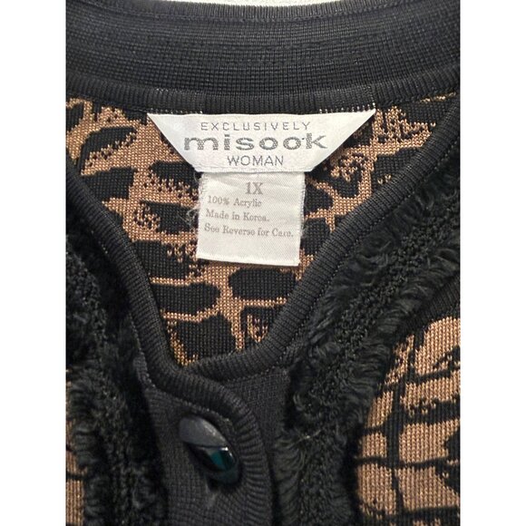 Misook Black & Brown Long sleeve Button Down Acrylic Duster Cardigan 1X Plus - Picture 5 of 5